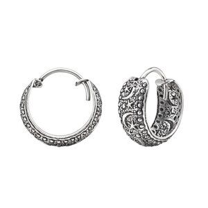 Sterling Silver Moon And Star Bali Huggie Hoop Earrings 15mm